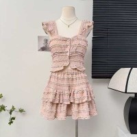 Petite Women Ruffle Frill Two Piece Skirt Set Sexy Tube Camisole High Waist Mini Skirt Y2K Streetwear Pure Aesthetic Cross-border Outfits